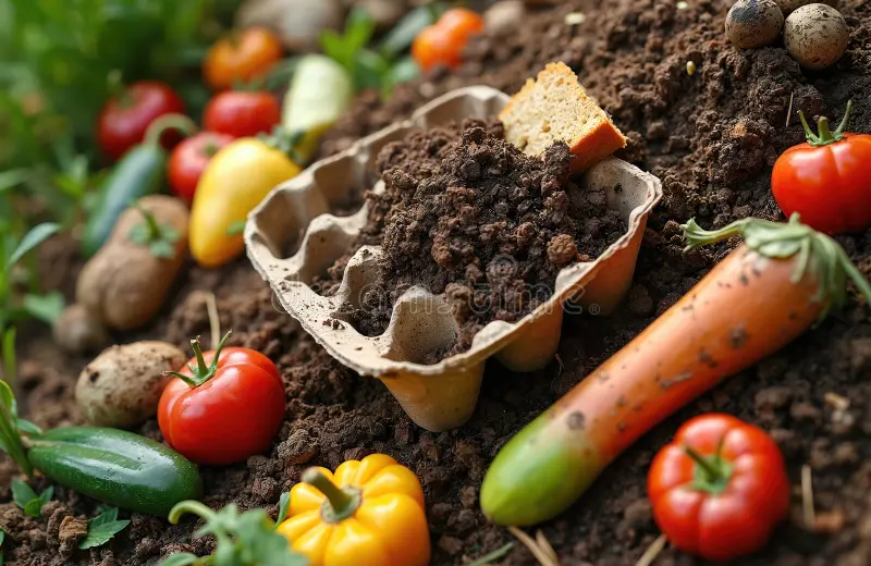le recyclage des déchets alimentaires crée de l engrais organique dans tas compost légumes sur sol prêts à être compostés 385015523
